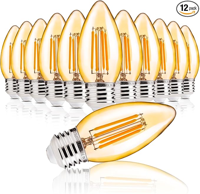 ALAMPEVER E26 LED Bulb 40 Watt, Chandelier Light Bulbs, 2200K Warm White Candelabra LED Bulbs, 12 Pack Candle Light Bulbs