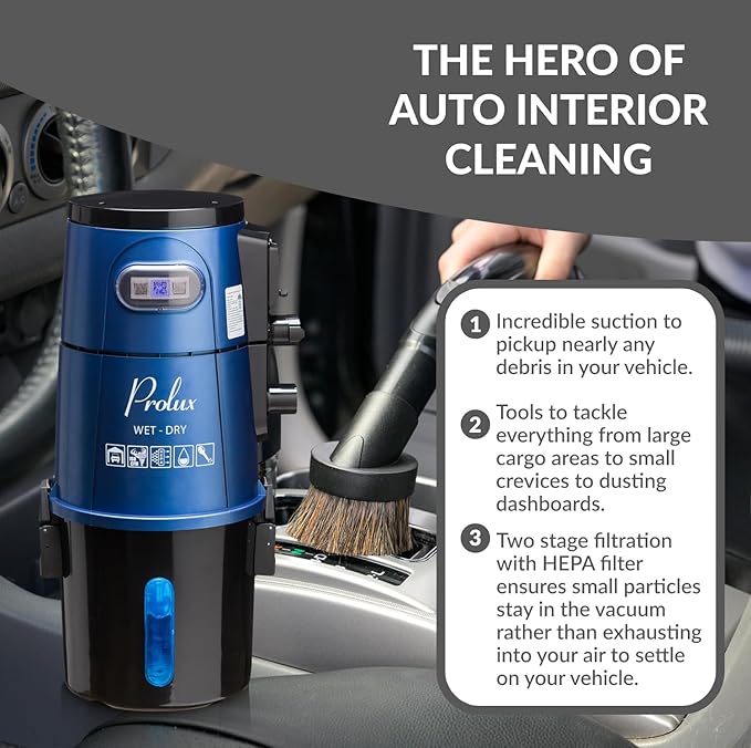 Prolux Professional Shop Blue Wall Mounted Garage Vac, Wet Dry Pick Up