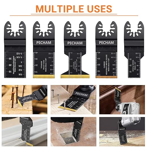 PECHAM 23PCS Titanium & Carbide Multitool Blades Oscillating Tool Saw Blades Heavy Duty for Hard Material, Metal/Steel Nails/Bolts/Screws Fit Most Oscillating Tools