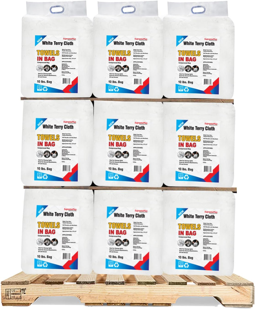 Premium White Terry Cloth Rags (600 lbs. Pallet 60x10 Bag) Super Absorbent Cotton Towel Cleaning Rags for Garage, Industrial Use & Housekeeping