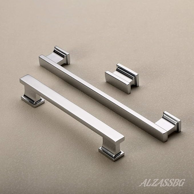 Alzassbg 5 Pack Polished Chrome Cabinet Pulls, 7 Inch(177.8mm) Hole Centers Kitchen Cabinet Handles for Cabinets and Drawers AL3061CP