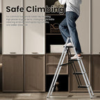 HillhutApex 4 Step Stool, Aluminum Foldable Step Ladder, Lightweight Stable Stool with Wide Non-Slip Pedals, 330lbs Bearing Capacity Ladder for Office,Home,Kitchen - Silver