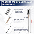 Powered Anode Rod, vattceel Water Heaters Titanium Anode Rod, Prevent Corrosion of Storage Tanks,Improving Water Quality, Up to 20 Years Service Life,NPT 3/4" Thread,For 30-90 Gallon Tank