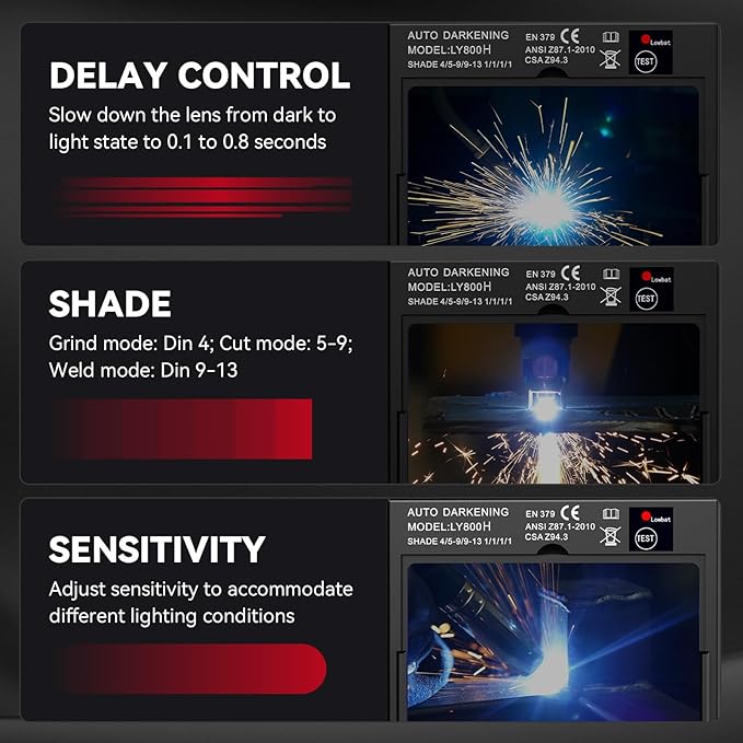 ARCCAPTAIN Large View 3.94" x 3.66" True Color Auto Darkening Welding Helmet with Light, Solar Powered Welding Hood, 4 Arc Sensor Wide Shade 4/5-9/9-13 for Stick MIG TIG Cut