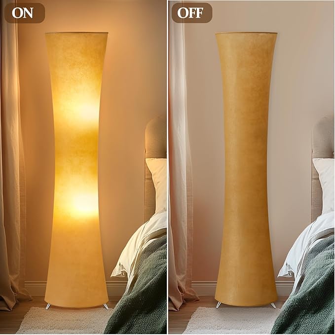 GyroVu 46" Modern Floor Lamps for Living Room, LED Column Standing Floor Lamp with 3 Color Temperature Adjustable & Fabric Lampshade for Corner, Bedroom, Office & Kid's Room - Bulbs Included