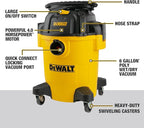 DEWALT Shop Vacuum 6 Gallon 4HP Poly Wet Dry Vacuum Ultimate Cleaning Solution for Construction Workshop Environments for Jobsite Garage Home W/Inflation Ket, Yellow, DXV06PL