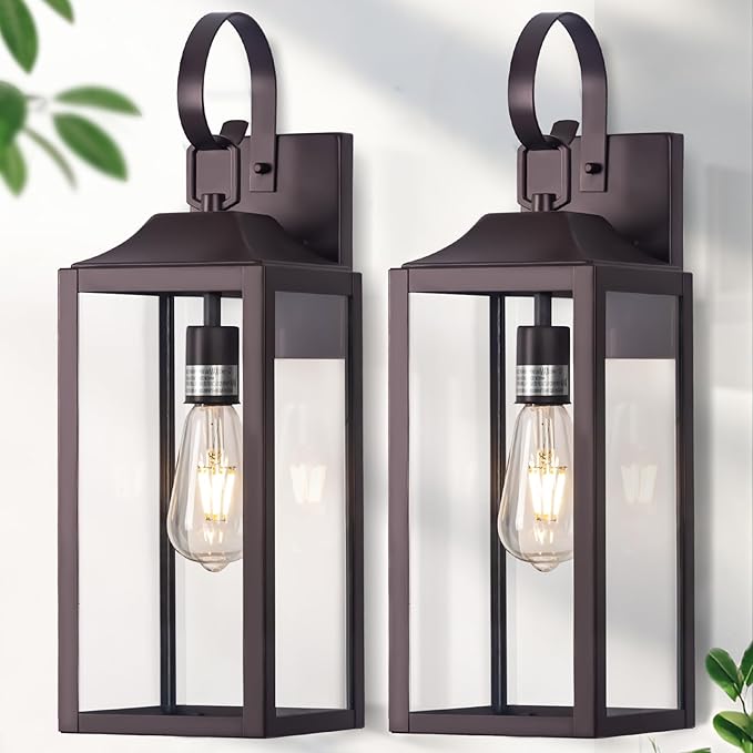 19" Large Outdoor Wall Lantern 2 Pack, Bronze Exterior Lighting Fixtures Porch Light, Outdoor Light Fixtures Waterproof Wall Sconce Lamps Outside Lights for House Patio Garage Porch