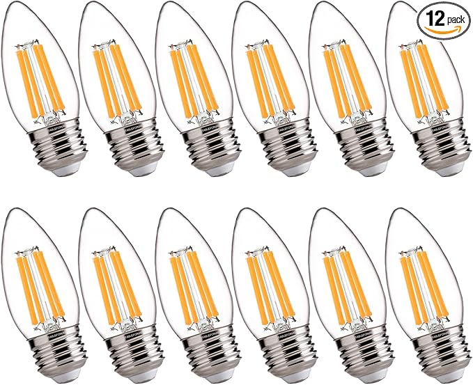 FLSNT 100W Equivalent LED Candelabra Bulbs, 800LM Dimmable LED Chandelier Light Bulbs, 2700K Soft White, E26 Base, 12 Pack UL,CA65 Listed.
