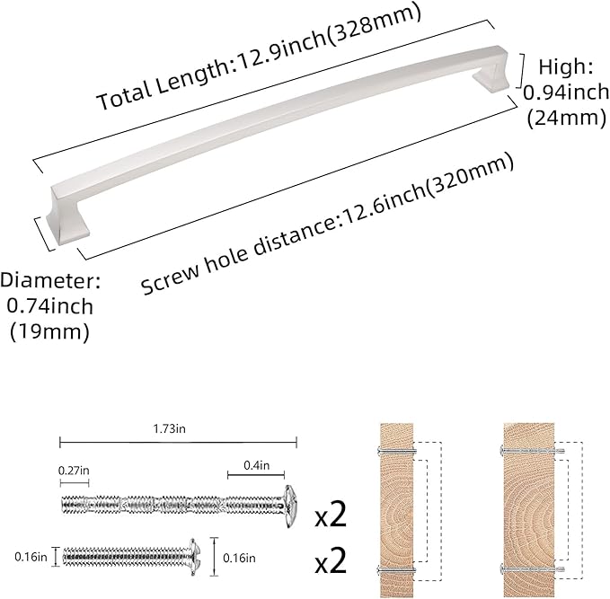 COTYKILEY 6 Pack 12.6 Inch(320mm) Brushed Satin Nickel Cabinet Handles Kitchen Cabinet Pulls Cabinet Door Handles Kitchen Cabinet Hardware