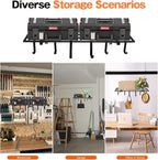 Garage Wall Shelving, 1X4 ft Garage Storage Rack,Heavy Duty Wall Mounted Storage Shelf With 12 Hooks-Each Loads 200lbs Metal Wall Shelf,Black,2Pack