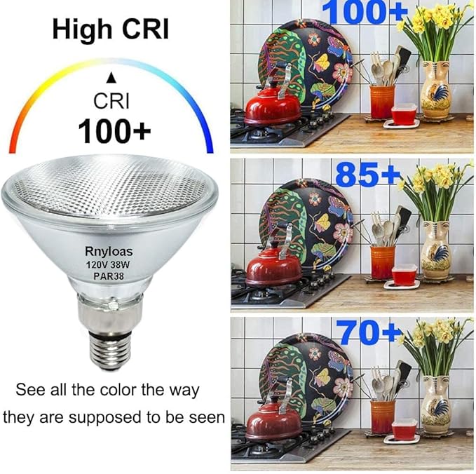 4 Pack Long Lifespan PAR38 Flood Light Bulb, Dimmable 38W 120V, High Output 400LM, Warm White, E26 Base, Indoor/Outdoor