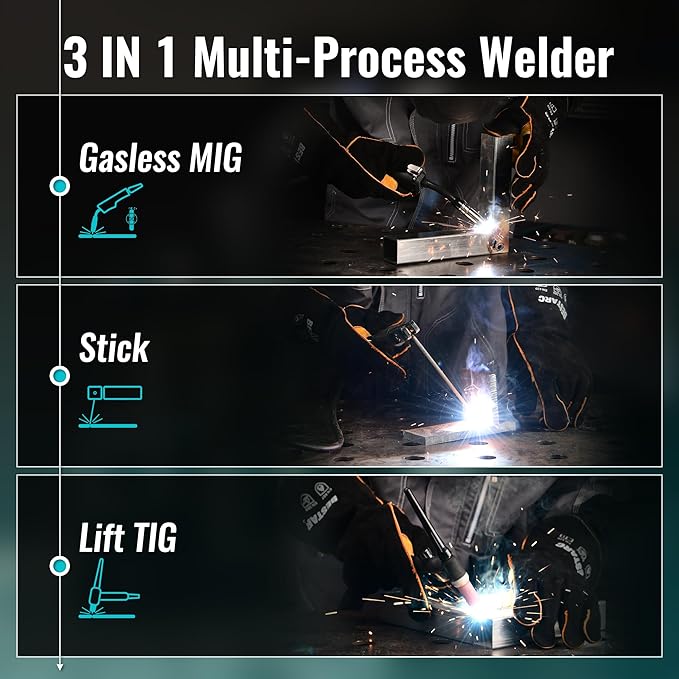 bestarc 145A MIG Welder, 110V/220V Gasless Flux Core MIG Welder/Lift TIG/Stick 3 in 1 Synergic MIG145 5GEN Welding Machine, Portable Flux Welder with Digital Screen Display