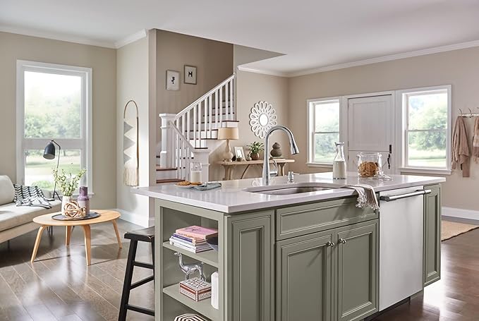 Moen Essie Chrome Single Handle Pull-Down Sprayer Kitchen Faucet with Soap Dispenser, Reflex and Power Clean Technology, 87014