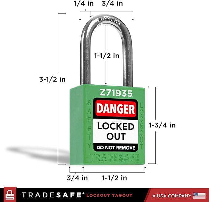 TRADESAFE Lockout Tagout Locks Set - 10 Green Keyed Alike Padlocks, 2 Keys Per Lock, OSHA Compliant Loto Locks for Lock Out Tag Out Stations, Premium Grade