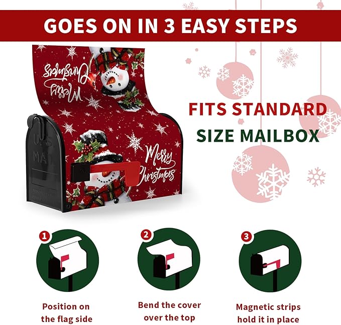 Christmas Snowman Mailbox Covers Magnetic Standard Size 18 x 21 in Winter Red Xmas Outdoor Mailbox Wraps Cover Letter Box Post Cover Christmas Decorations for Outside Gardern Yard