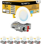 NUWATT 4 Inch Ultra Thin LED Recessed Lighting, 5CCT 2700K/3000K/3500K/4000K/5000K Selectable, 630LM, 9W, IC Rated, Dimmable Canless LED Wafer Light, White Trim, Metal Junction Box, ETL, 6 Pack