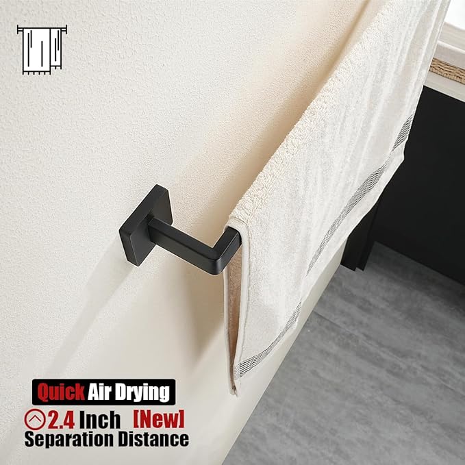 JQK Black Towel Bar, Rounded Edges 29.41 Inch Towel Rack, 304 Stainless Steel Bathroom Wall Mount, Useable Length 27 Inch, TB250L27-PB