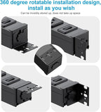 HHSOET Metal 360° Rotating Mountable Power Strip, 8 Outlet Gaming Table Mounted Outlet Strip, Heavy Duty Wall Mount Surge Protector with Switch, 15A 125V 1875W, 3ft Power Cord.(Black)