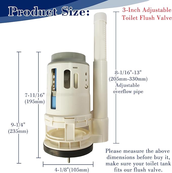3 Inch Toilet Flush Valve for One-Piece Toilet, Dual Flush Valve Replacement Toilet Repair Kits Compatible with Glacier Bay/Fluidmaster