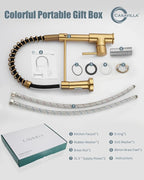 Kitchen Faucet, Brushed Gold Faucet for Kitchen Sink, Kitchen Sink Faucet with Pull Down Sprayer, Single Handle Stainless Steel Kitchen Faucets with Dual Function Spray Head