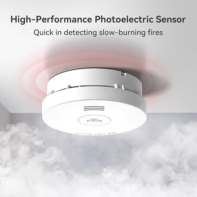 Jemay Smoke Detector Fire Alarms,10 Year Battery Smoke Detectors with Photoelectric Sensor & Hush Function, Easy to Install Smoke Alarm with Magnetic for Home,UL217-9th Listed, 2 Packs