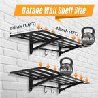 2-Pack 1.6X4 FT Garage Shelving Wall Mounted Holds Up to 800 Lbs Heavy Duty Wall Shelf, Black Metal Floating Adjustable Wall System Shelves for Garage Storage, Shed