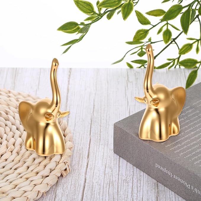 2PCS Toilet Bolt Covers Decorative, Ceramic Toilet Bolt Caps for Bottom Screws, Easy to Install Cute Bathroom Decor, Animal-Shaped Bowl Screw Cover Set Protectors for Modern Home (Gold, Elephant)