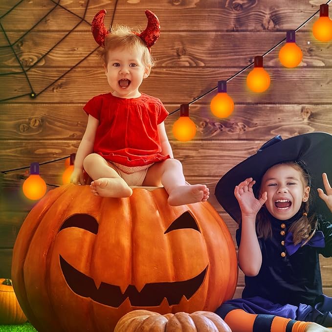 25 Pack G40 Orange Halloween Replacement Light Bulb, G40 Orange Christmas Lights Bulbs for Halloween Outdoor Patio String Lights, E12 Candelabra Base Night Light Bulbs, 5 Watt, 120 Volt