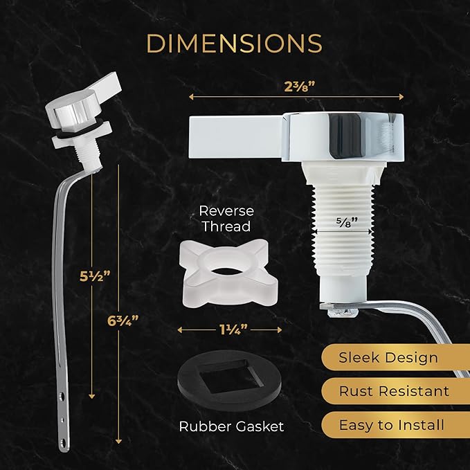 RAVINE Premium Modern Luxury Universal Toilet Handle Replacement, Majestic Collection. Toilet Lever Replacement, Easy Install (Chrome, Side Mount)