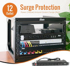 Tecmojo 1U Rackmount Network-Grade PDU Surge Protector Power Strip, 12 Outlets (6 Front, 6 Rear Wide Spaced) 12A 6ft Cord with 5-15P Lug - Black, UL Certified