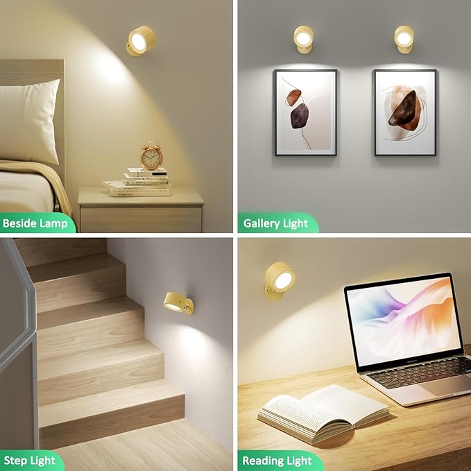 Lightbiz LED Wall Sconces, Wall Mounted Lamp 2 Pcs with Remote Rechargeable Battery Operated, 3 Color Temperatures & Dimmable Wall Lights Magnetic 360° Rotation Light