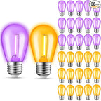 30-Pack Orange Purple String Light Bulbs, S14 LED Replacement Bulbs for Outdoor String Lights, Patio Light Bulbs, 1W E26 Base for Halloween Christmas,Holiday Lighting,Home Decor (Orange + Purple)