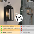 𝟏𝟗𝐈𝐍 Wall Lights Exterior Lighting Fixtures, Dusk to Dawn Outdoor Lighting for House, Large Black Light Outdoor Lanterns for Patio Waterproof, Outside Lights for House Front Porch Decor