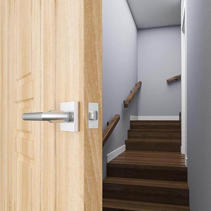 HOSOM 2 Pack Interior Door Levers Passage Door Handles Heavy Duty No Locking Door Handle Set for Hallway, Closet Doors, Satin Nickel Door Handle with Square Plate