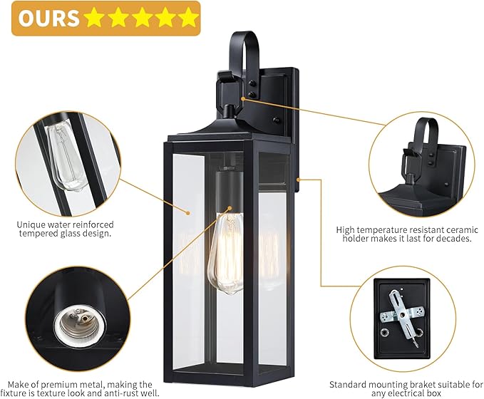 18'' Large Outdoor Wall Lights 2 Packs, Modern Black Exterior Lighting Fixtures, Waterproof Outdoor Sconces Porch Light for House Wall Mount, Farmhouse Wall Lanterns for Front Door, Garage