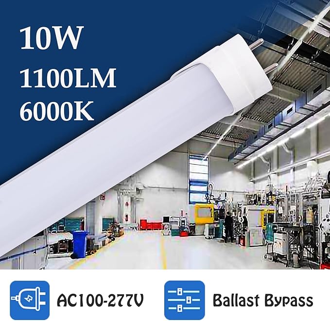 25pcs 2FT 10W T8 Tube Light White Daylight 6000k T8 LED Bulbs Household Lights Ballast Bypass G13 Base 2 Foot Milky Cover Fluorescent Tube lamp Replacement AC100-277V