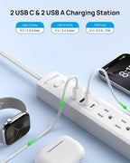 TROND 360° Rotating Plug Surge Protector Power Strip, Flat Plug Power Strip with 2 USB C and 2 USB A, 1440J Surge Protector, Wall Mountable, Flat Extension Cord 3ft for Home Office Dorm, White