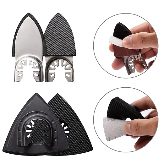 105PCS Oscillating Tool Detail Sanding Pads Kit, 3Pcs Triangle and 2Pcs Finger Sanding Pad, 100Pcs Multitool Sandpaper, Grit Fit for Finishing Wood Sanding Plaster