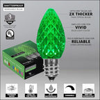 Wintergreen Lighting 25 Pack OptiCore C7 LED Christmas Light Bulbs - Heavy Duty Premium Outdoor Christmas Lights, E12 Base (Green Faceted)