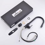 APPASO Kitchen Faucet with Pull Down Matte Black, Single-Handle High Arc Swan-Neck Modern Kitchen Sink Faucet with Optional Deck Plate Stainless Steel