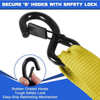 Truck Bed Tie Down Straps Ratchet Set 4 PK 10'x1.5 Inch 4400 lbs Load Rack Roof Car Accessories Heavy Duty Cargo Straps Ratching for Kayak,Moving Furniture,Boat,Trailer,Mattress Tie Downs Rope Yellow