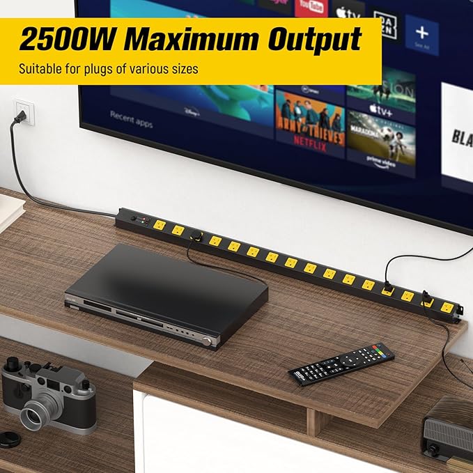 HHSOET 16 Outlet Long Power Strip, 6FT Heavy Duty Power Strip with 4800J Surge Protection, 20a Mountable Wide-Spaced Outlets for Home, Office, Garage & Workshop - ETL Certified