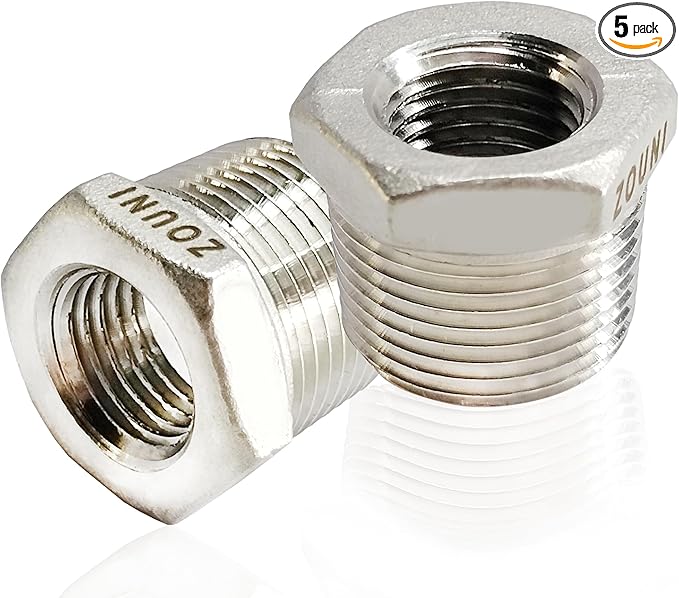 2 Pcs 304 Stainless Steel Reducer Hex Bushing, 3/4" Male NPT to 3/8" Female NPT Pipe Fitting Hex Bushing, Heavy Duty Pipe Fitting Reducer Adapter (3/4" - 3/8")