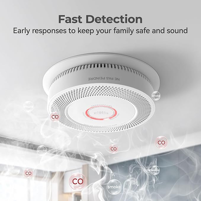 Hardwired Smoke and Carbon Monoxide Detector with Voice Alert,Wired Interconnected Smoke Alarm and Carbon Monoxide Detector Battery Backup,Fire Alarms and CO Detector for Home, 3-Pack
