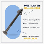 1/2 in. x 8 in. Black Carriage Bolt Kit Includes 12 Bolts, 12 Washers, and 12 Nuts, Ceramic Black Ruspert Coated for Exterior Use - 2X Rust Resistance of Galvanized by Makers Bolt
