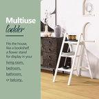 WOA WOA 3 Step Ladder, Folding Step Stool with Wide Pedals, Compact Stepping Stool for Kitchen, Sturdy Steel Ladders with Anti-Slip Feet, Supports up to 330 lbs - White