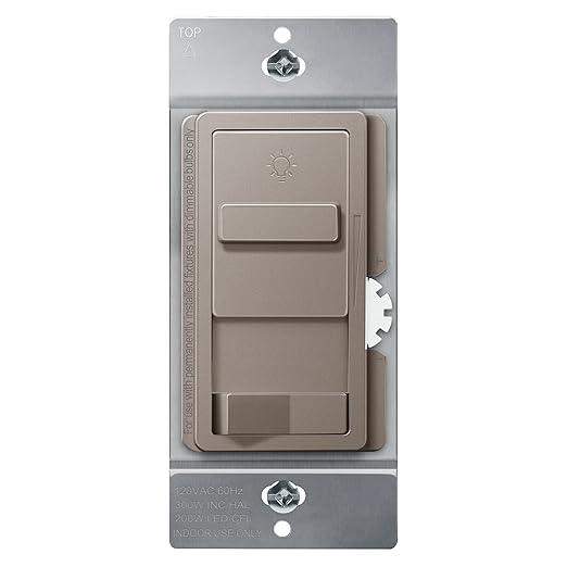 TOPGREENER Digital Dimmer Light Switch for 200W Dimmable LED/CFL Lights, Single Pole/3-Way LED Slide Dimmer Light Switch, Neutral Wire Not Required, UL Listed, TGSDS3-NK, Nickel, 1 Pack