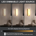 14.17in Alabaster Wall Sconces, Natural Marble Wall Light, Modern LED Alabaster Sconces for Living Room Indoor Wall Lamps for Dining Room Stairs Bedroom,Brushed Gold