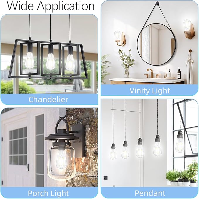 LED Edison Bulbs Dimmable, E26 Bulb 60 watt Equivalent, Cool White 4000K, ST58 Vintage Light Bulbs, 90+ CRI, 6W 600LM, E26 Medium Base, Clear Glass, 10 Pack