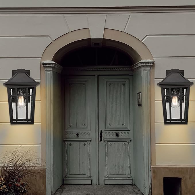 Darkaway Outdoor Sconce Lights Wall Light Fixtures, 14inch Large Porch Light Outdoor Wall Anti-Rust Waterproof Aluminum with Glass Exterior Light Fixture for Patio Yard Doorway Garage (Large, Black)